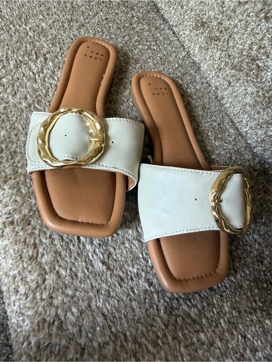 a new day Shoes - a new day Cream Sandals with Gold Buckle